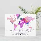 ワールドマップトラベル目的地ウェディング日付を保存 招待状 (スタンド正面)