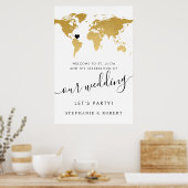 ワールドマップトラベル結婚の金ゴールド歓迎の看板ポスター ポスター (キッチン)