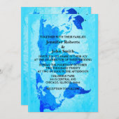 ワールドマップブルーカラフル抽象芸術ブ結婚ライト 招待状 (正面/裏面)
