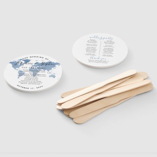 ワールドマップブルートラベルテーマ結婚式 プログラムファン ハンドファン (組立なし)