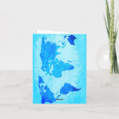ワールドマップブルー抽象芸術ブライト結婚ズ 招待状 (裏面)
