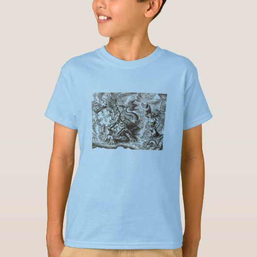 ワールドマップポセイドンとイルカ Tシャツ (正面)