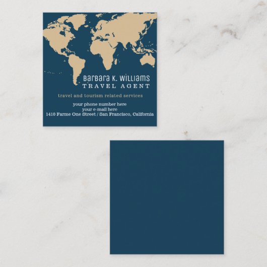 ワールドマップモダン付き旅行代理店名刺 スクエア名刺 (正面/裏面)