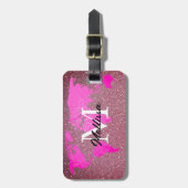 ワールドマップモノグラムトラベラーズピンクローズ金ゴールドグリッター ラゲッジタグ (正面縦)