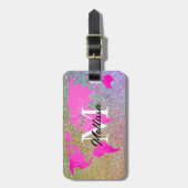ワールドマップモノグラムトラベラーズピンク金ゴールドグリッターギフト ラゲッジタグ (正面縦)