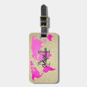 ワールドマップモノグラムトラベラーズピンク金ゴールドグリッター ラゲッジタグ (正面縦)