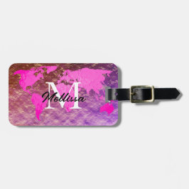 ワールドマップモノグラムピンクローズ金ゴールドグリッタートラベラー ラゲッジタグ