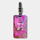 ワールドマップモノグラムピンクローズ金ゴールドグリッタートラベラー ラゲッジタグ (正面縦)
