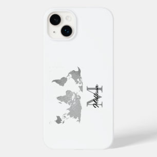 ワールドマップモノグラム名トラベラーグレイカスタムホワイト Case-Mate iPhone 14 PLUSケース