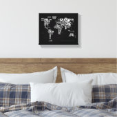 ワールドマップ手書きタイポグラフィ、白黒 キャンバスプリント (インサイチュ (寝室))