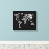 ワールドマップ手書きタイポグラフィ、白黒 キャンバスプリント (インサイチュ (ウッドフロア))