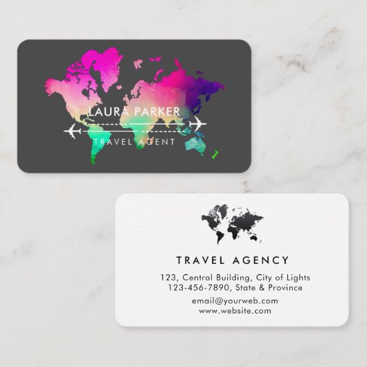 ワールドマップ旅行エージェントバケーションサービスパープル 名刺 (正面/裏面)