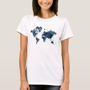 ワールドマップ水彩海軍 Tシャツ