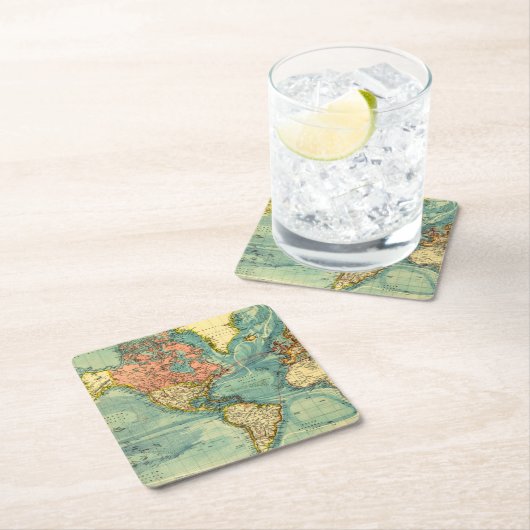 ワールドマップ統一された州マップ地理 スクエアペーパーコースター (インサイチュ)