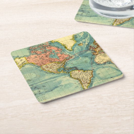ワールドマップ統一された州マップ地理 スクエアペーパーコースター (アングル)