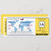 ワールドマップ誕生日ボーディングパスチケット 招待状 (正面/裏面)