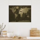 ワールドマップ金ゴールド ポスター (キッチン)