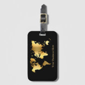 ワールドマップ金ゴールド/黒 ラゲッジタグ (正面縦)