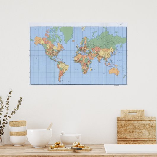 ワールドマップ、印刷されたマップポスター23x36またはその他のサイズ ポスター (キッチン)
