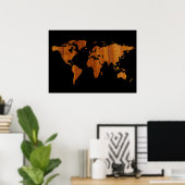 ワールドマップ – 木のテクスチャ ポスター (ホームオフィス)