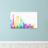 ワールドモニュメントパステルコラージュ キャンバスプリント (インサイチュ (ウッドフロア))