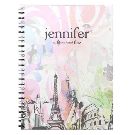 ワールドランドマーク抽象芸術イラストレーション ノートブック (正面)