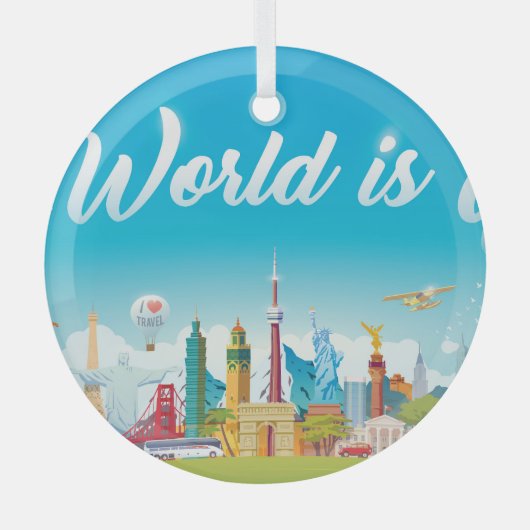 ワールドランドマーク：旅行ヴィンテージセット ガラスオーナメント (正面)