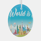 ワールドランドマーク：旅行ヴィンテージセット ガラスオーナメント (正面右)