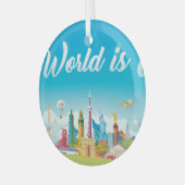 ワールドランドマーク：旅行ヴィンテージセット ガラスオーナメント (正面左)