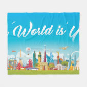 ワールドランドマーク：旅行ヴィンテージセット フリースブランケット (正面(横))