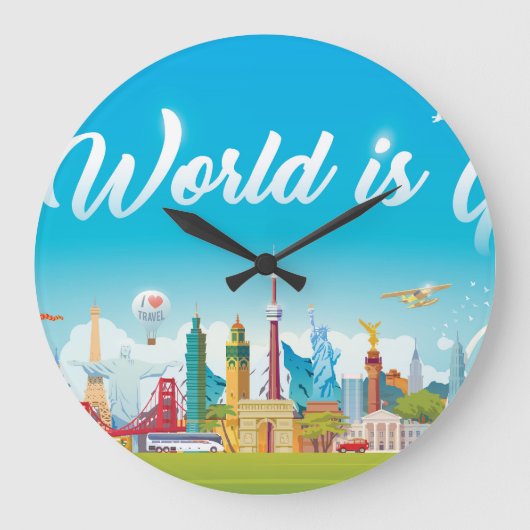 ワールドランドマーク:旅行ヴィンテージセット ラージ壁時計 (正面)