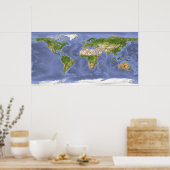 ワールドレリーフ、 浮き彫りマップ ポスター (キッチン)