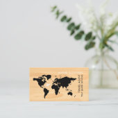 ワールド地図フェイク木材、旅行代理店 名刺 (スタンド正面)