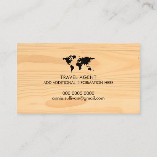 ワールド地図フェイク木材、旅行代理店 名刺 (裏面)