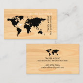 ワールド地図フェイク木材、旅行代理店 名刺 (正面/裏面)