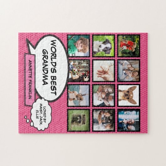 ワールド最高のおばあちゃん12フォトコラージュピンクおもしろい ジグソーパズル (横)