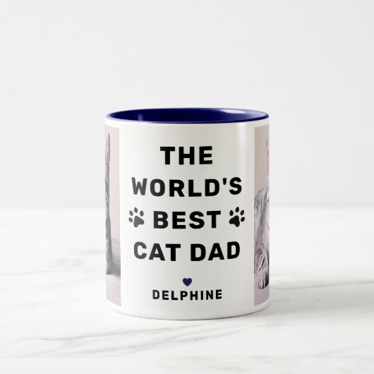 ワールド最高のキャットパパネイビー2枚フォトペット恋人 ツートーンマグカップ (中央)