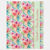 ワールド最高のグランマピンクパープルフラワーミントグリーン フリースブランケット (正面)