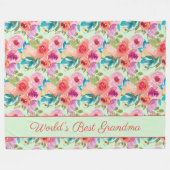 ワールド最高のグランマピンクパープルフラワーミントグリーン フリースブランケット (正面(横))