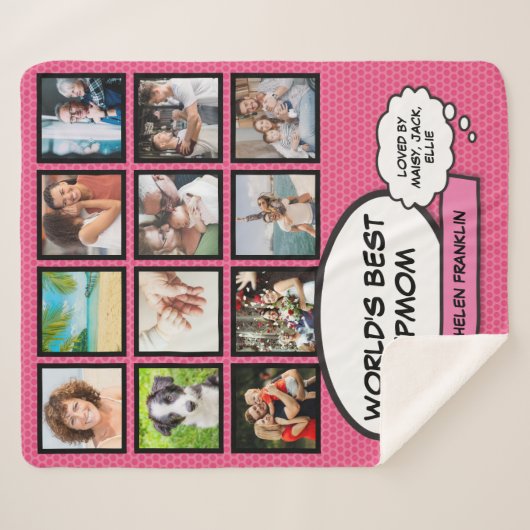 ワールド最高のステプママピンクフォトコラージュのおもしろいモダン シェルパブランケット (正面(横))