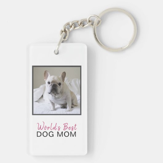 ワールド最高のズドッグママ角犬フォトピンクグレー キーホルダー (裏面)