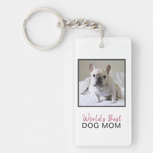 ワールド最高のズドッグママ角犬フォトピンクグレー キーホルダー (正面)