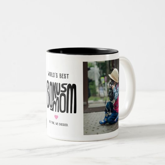 ワールド最高のズボーナスママフォトマグ ツートーンマグカップ (正面右)