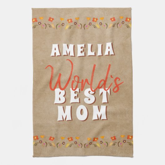 ワールド最高のズマ花フローラ素朴ベージュ キッチンタオル (縦)