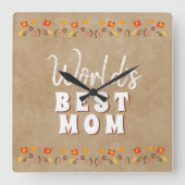 ワールド最高のズマ花フローラ素朴ベージュ スクエア壁時計 (正面)