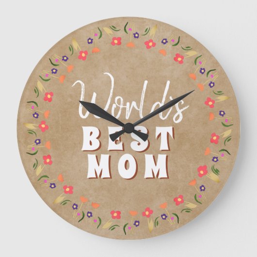 ワールド最高のズマ花フローラ素朴ベージュ ラージ壁時計 (正面)