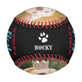 ワールド最高のズ犬パパ引用文フォトコラージブラック 野球ボール (裏面)
