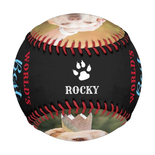 ワールド最高のズ犬パパ引用文フォトコラージブラック 野球ボール (裏面)