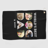 ワールド最高のズ犬パパ6フォトコラージュポーブラック ゴルフタオル (横)