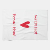 ワールド最高のズ・ボーナスママ！ |赤いハート母の日 キッチンタオル (横)